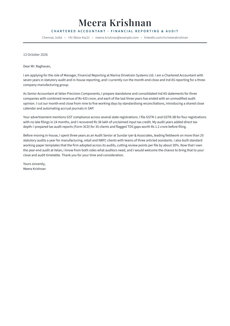 The accountant cover letter example as a PDF page