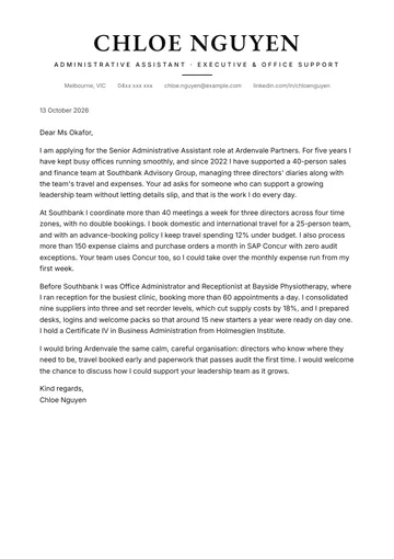 Administrative Assistant cover letter example