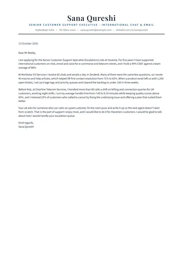 Customer service cover letter example