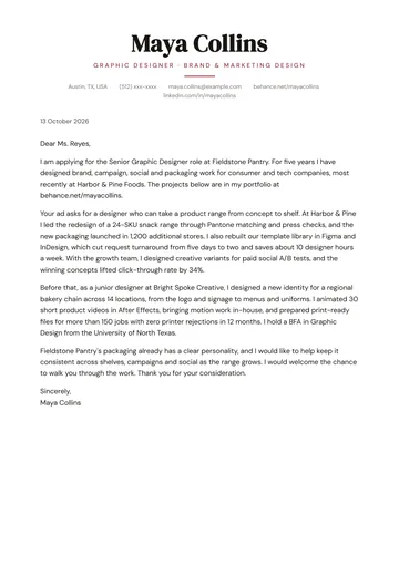 Graphic Designer cover letter example
