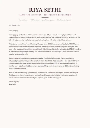 Marketing cover letter example