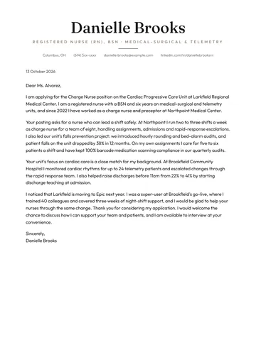 Nurse cover letter example