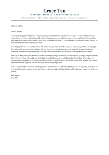 Project Manager cover letter example