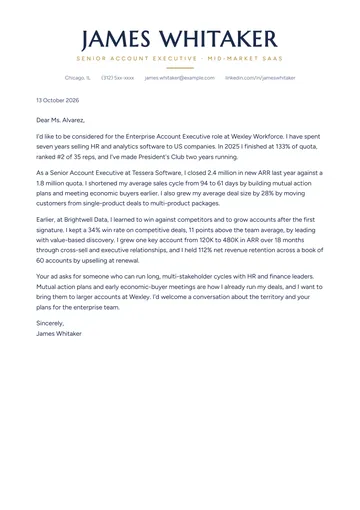 Sales cover letter example