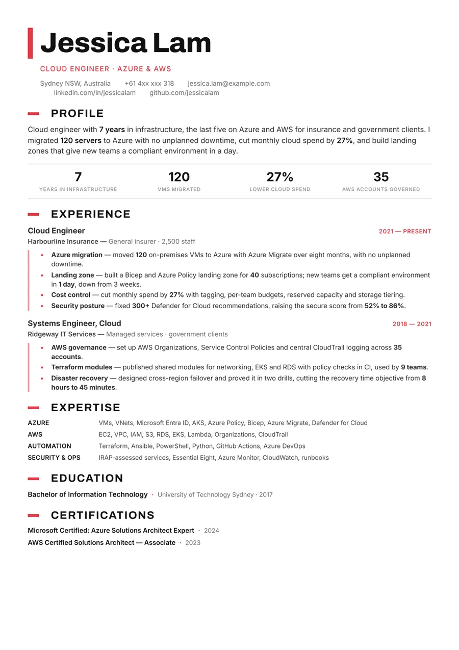 Free Cloud Engineer Resume Template & Examples preview