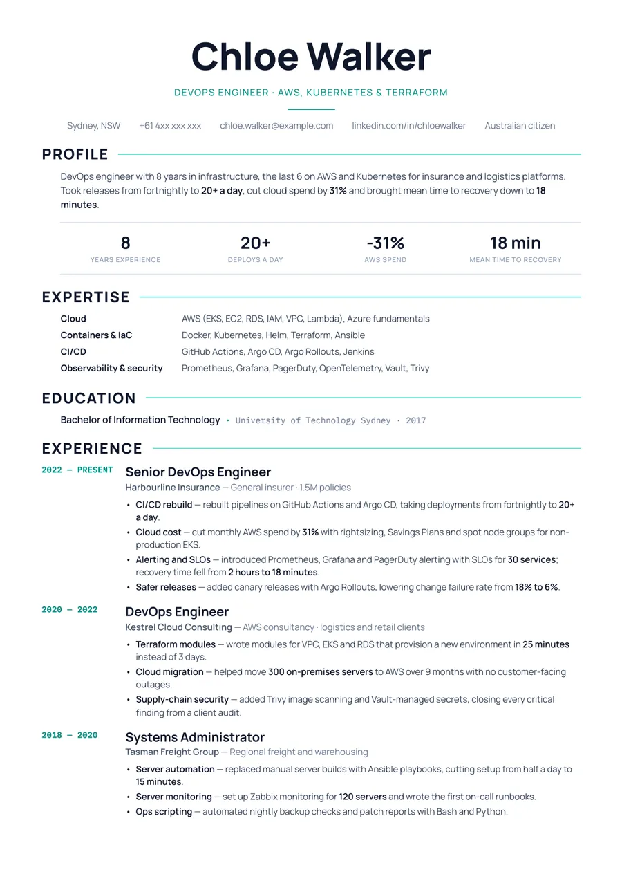 Free DevOps Engineer Resume Template & Examples preview