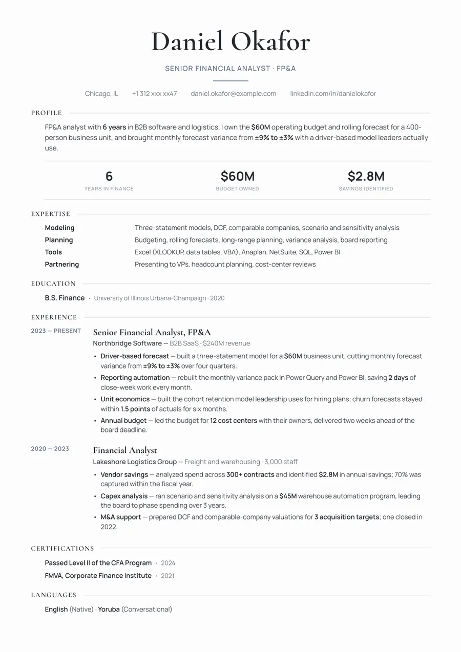 Free Financial Analyst Resume Template & Examples preview