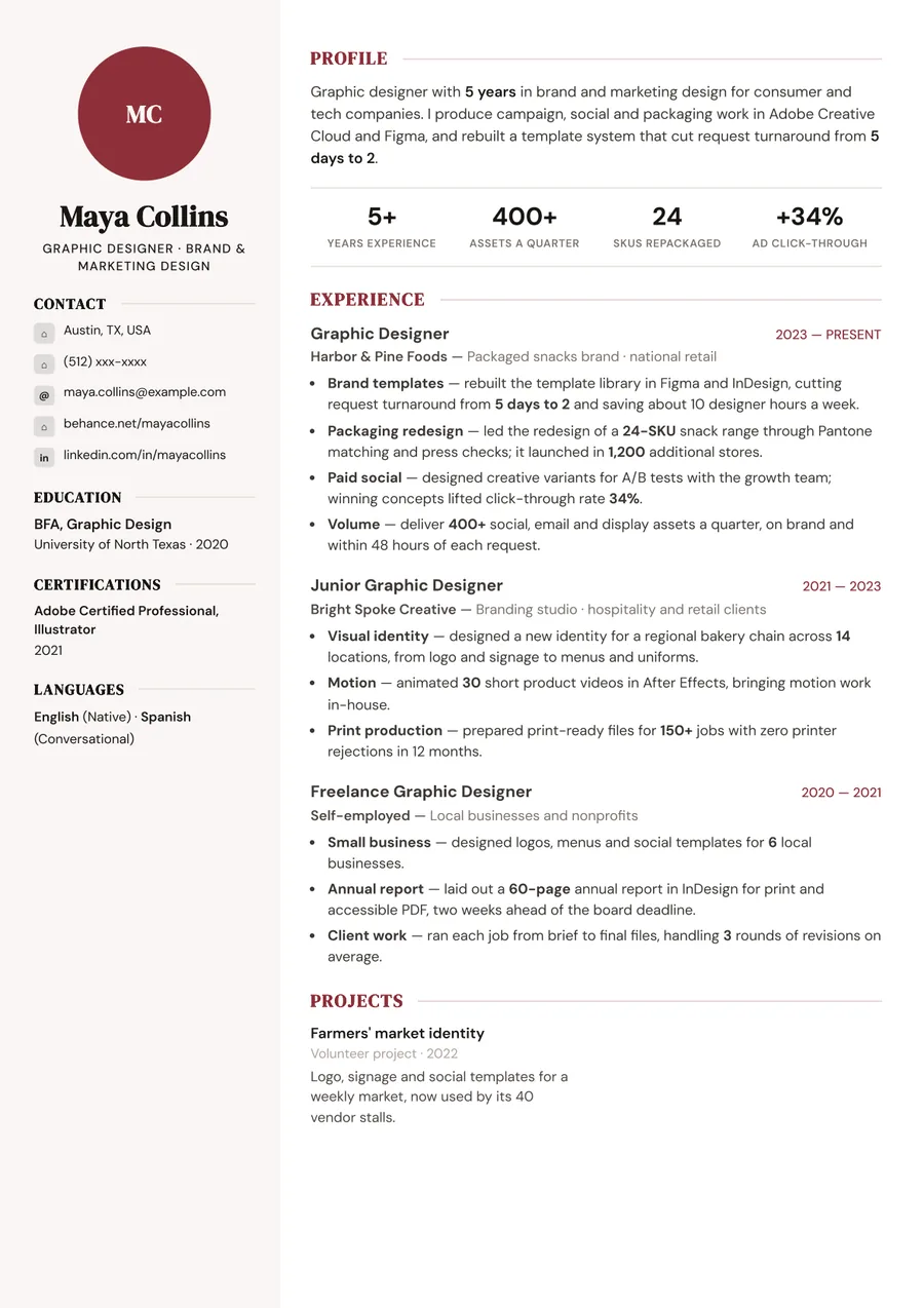 Free Graphic Designer Resume Template & Examples preview