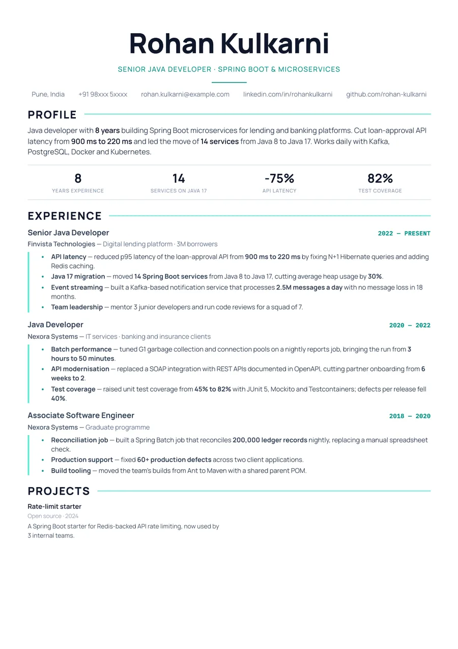 Free Java Developer Resume Template & Examples preview