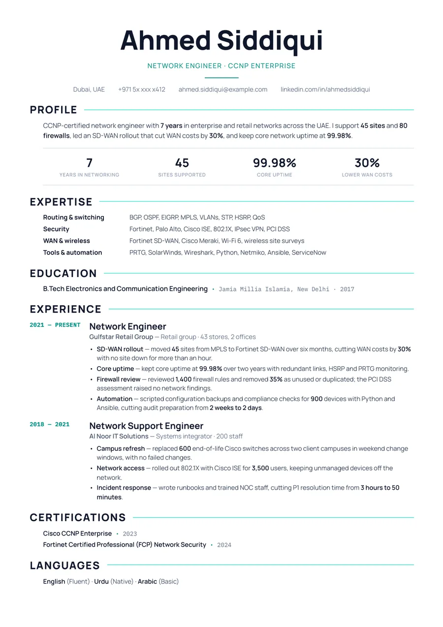Free Network Engineer Resume Template & Examples preview