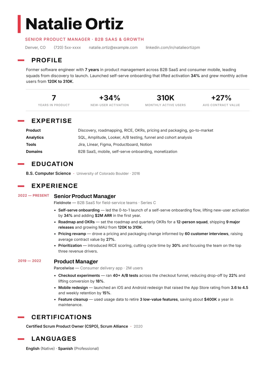 Free Product Manager Resume Template & Examples preview