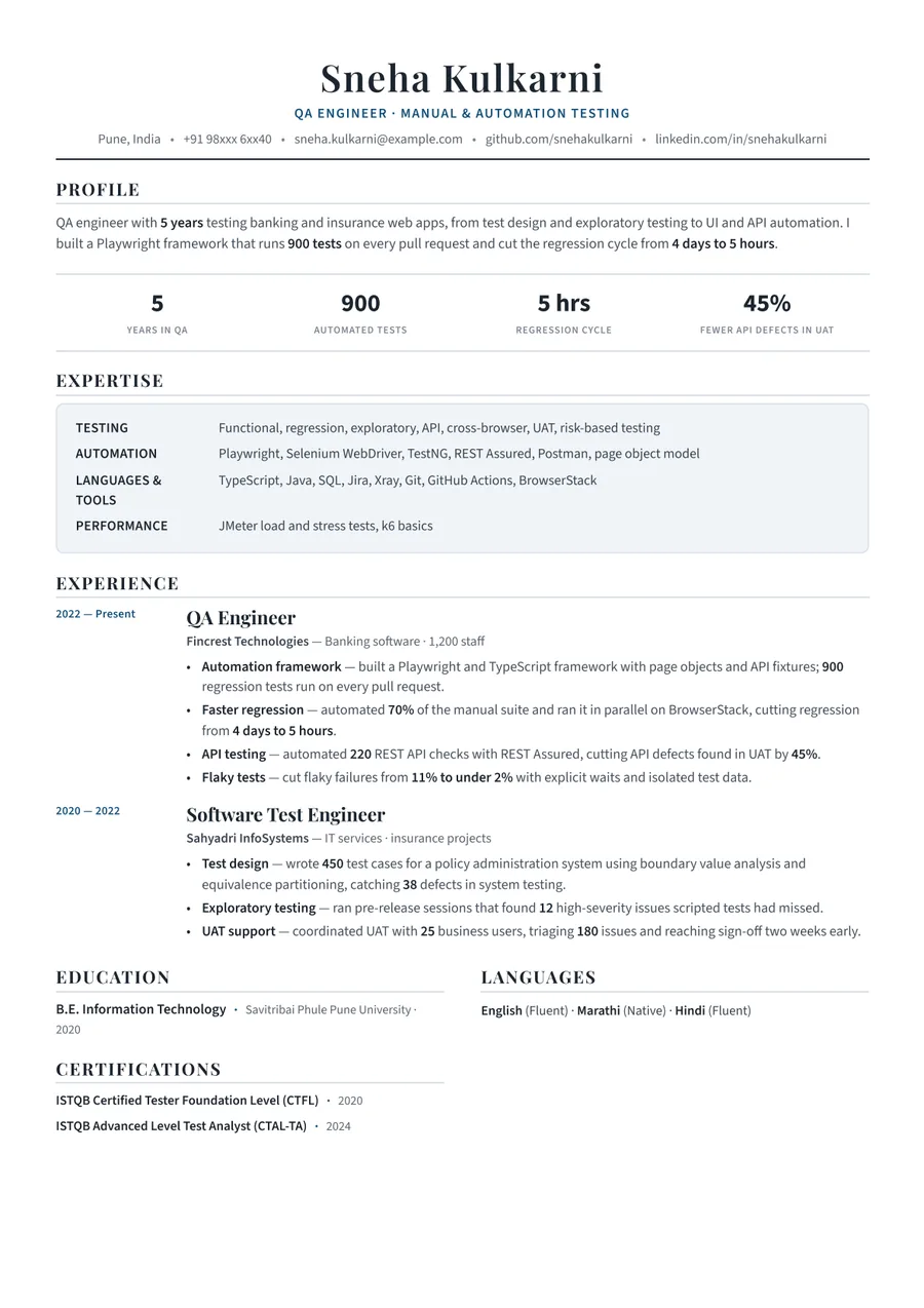 Free QA Engineer & Software Tester Resume Template preview