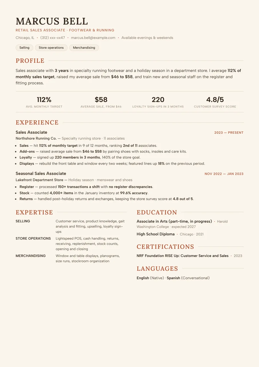 Free Retail Sales Associate Resume Template & Examples preview