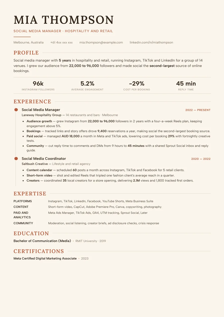Free Social Media Manager Resume Template & Examples preview