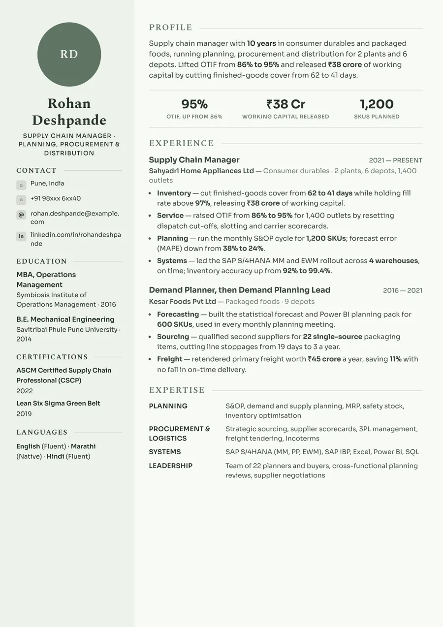Free Supply Chain Manager Resume Template & Examples preview