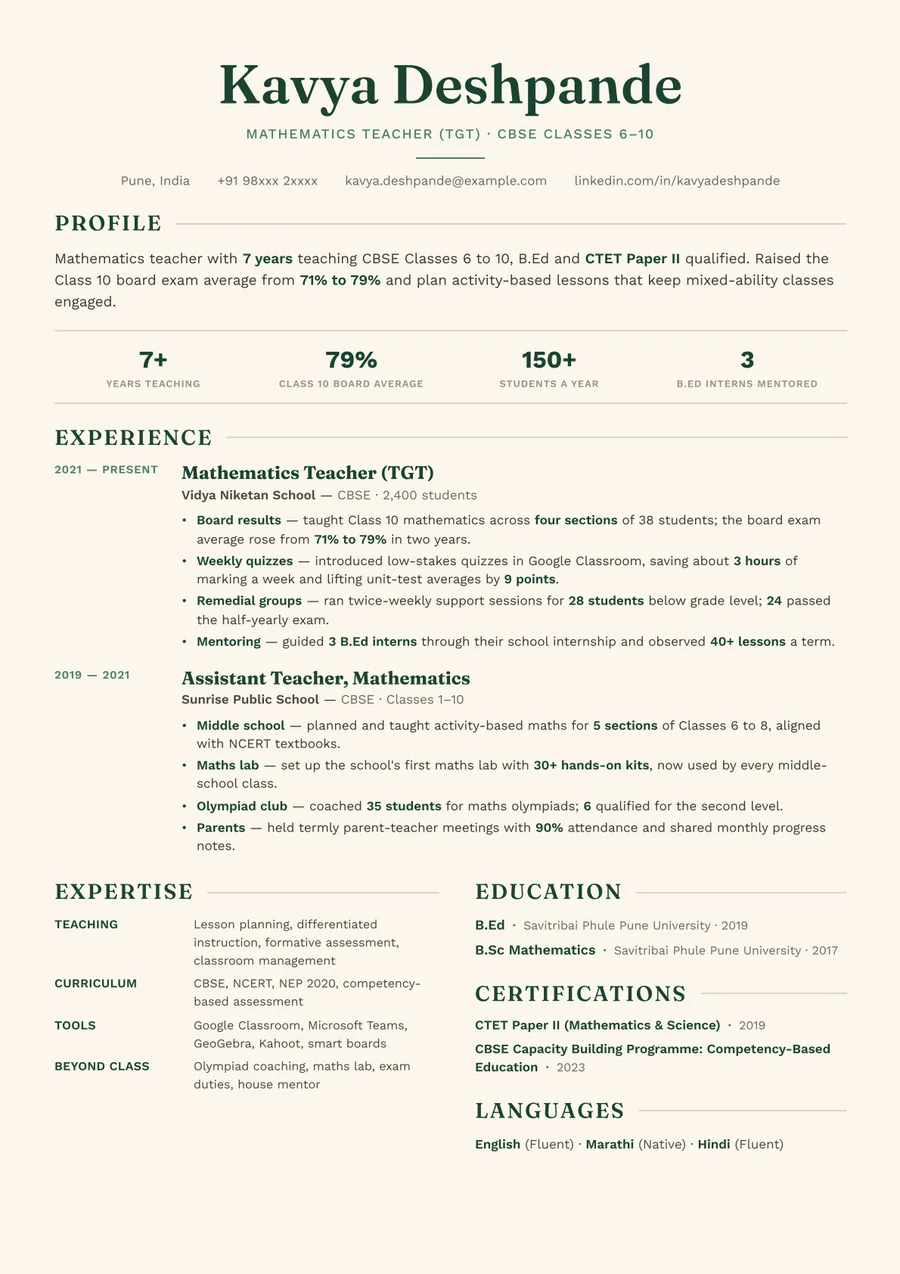 Free Teacher Resume Template & Examples preview