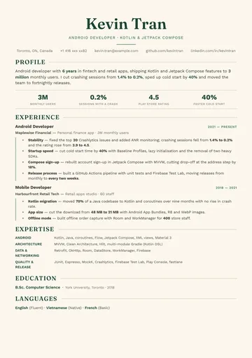 Android Developer resume example