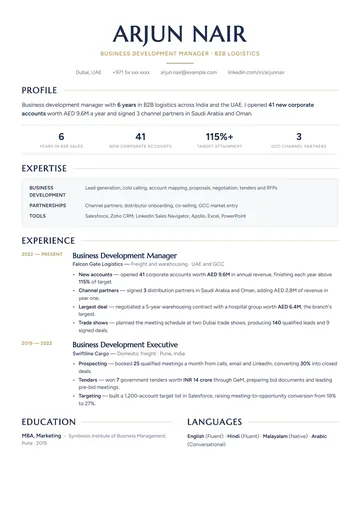 Business Development resume example
