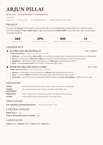 Chef resume example