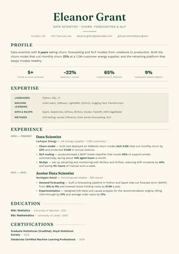 Data Scientist resume example