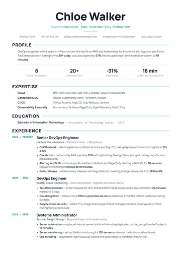 DevOps Engineer resume example