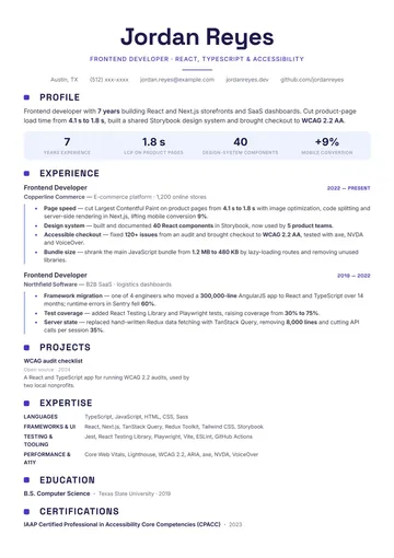 Frontend Developer resume example