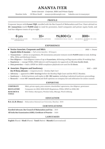 Lawyer resume example