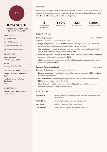 Marketing resume example