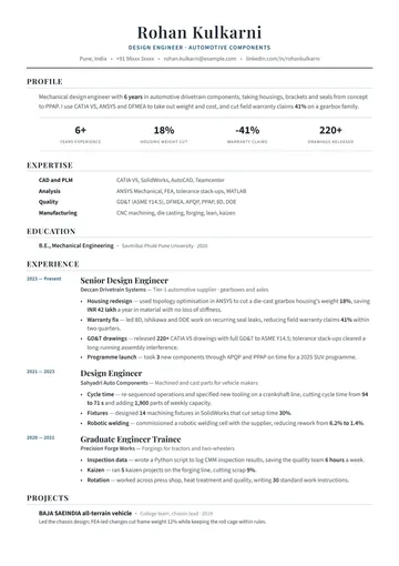 Mechanical Engineer resume example