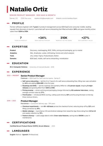 Product Manager resume example