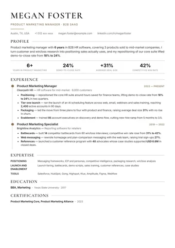Product Marketing Manager resume example