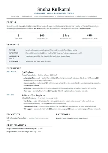 QA Engineer resume example