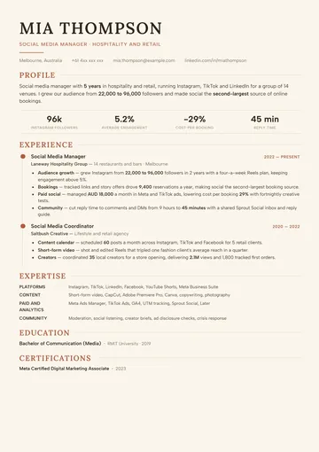 Social Media Manager resume example
