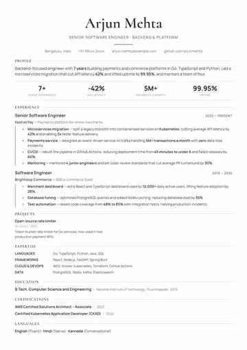 Software Engineer resume example