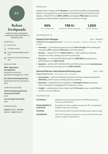 Supply Chain Manager resume example
