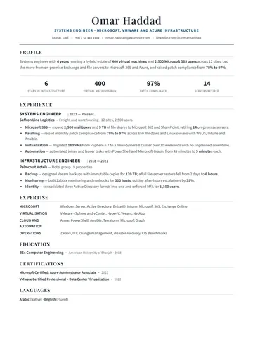 Systems Engineer resume example