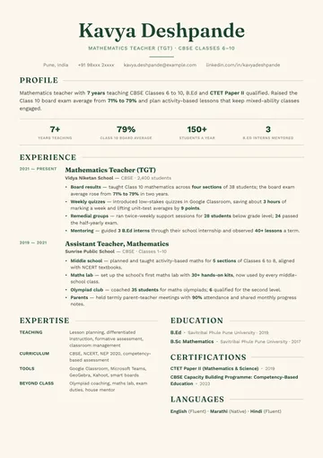 Teacher resume example