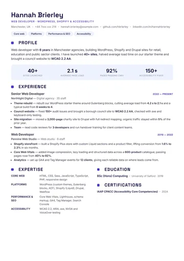 Web Developer resume example