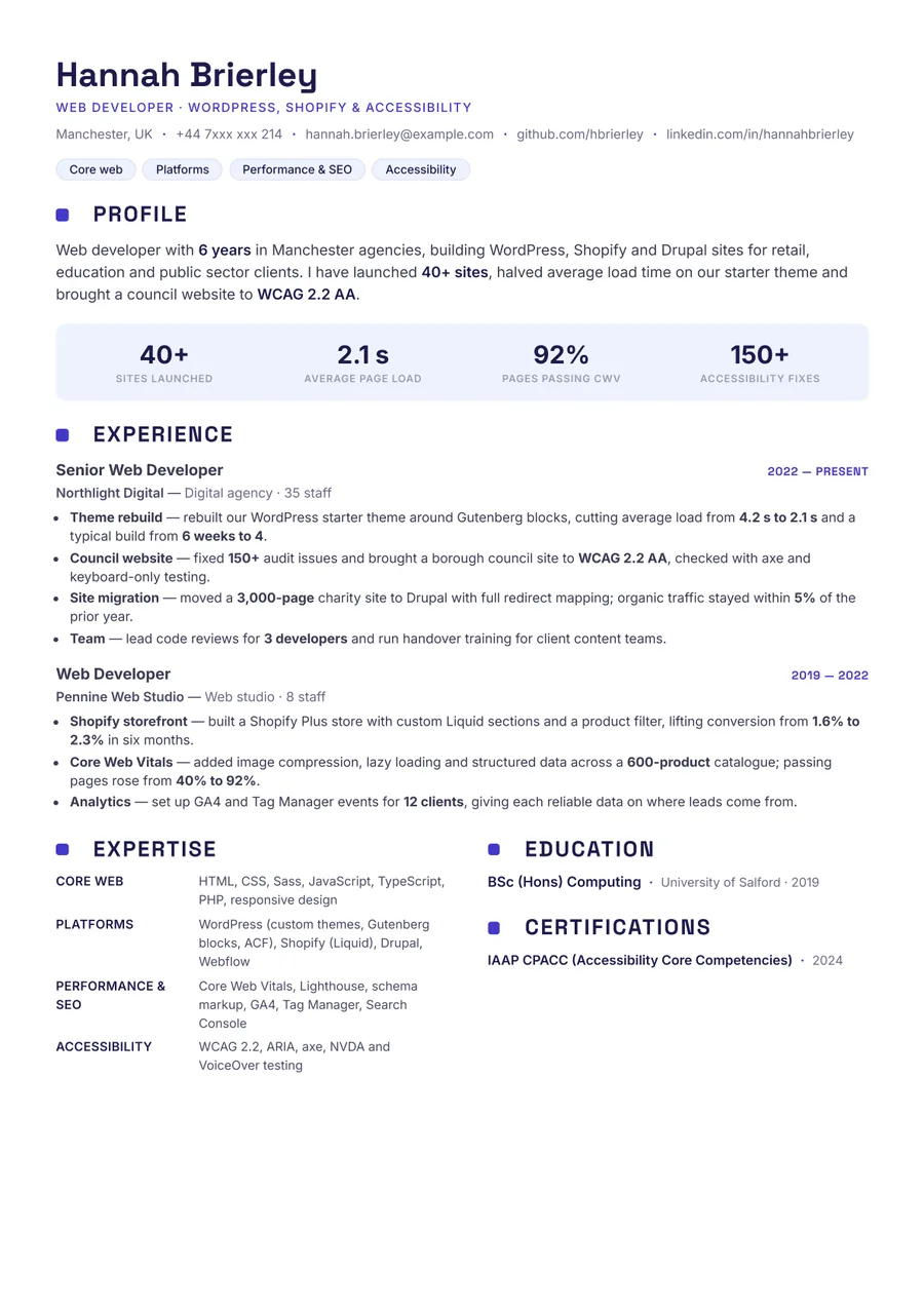 Free Web Developer Resume Template & Examples preview