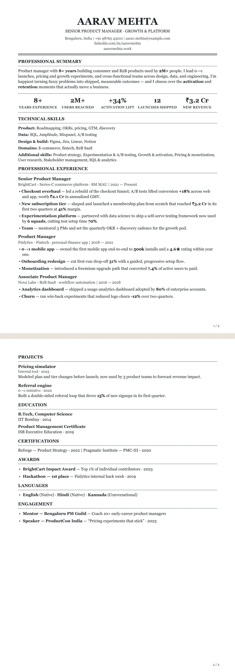 Free Academic CV Template preview
