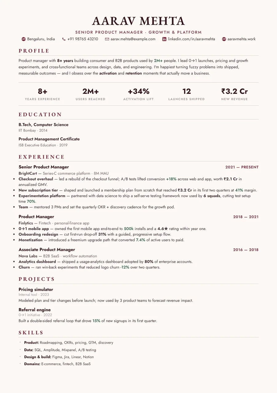 Bordeaux serif Academic resume template — Warm & classic