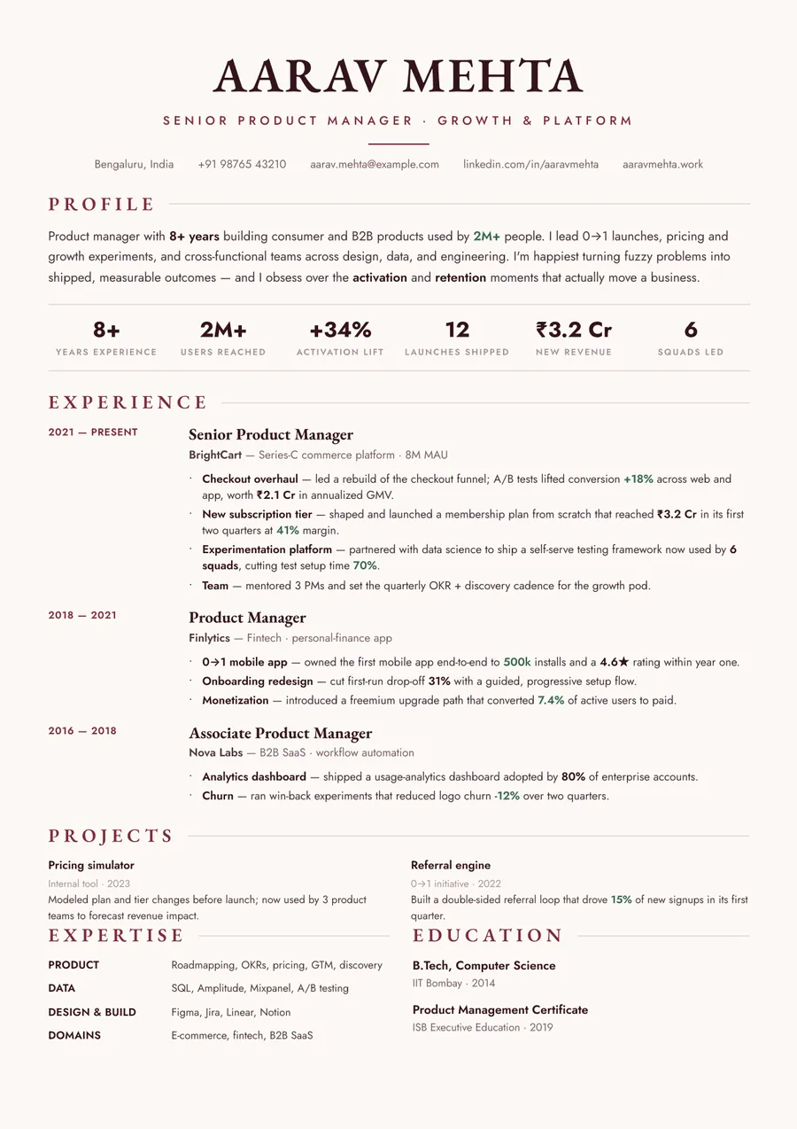 Bordeaux serif Classic centered resume template — Warm & classic