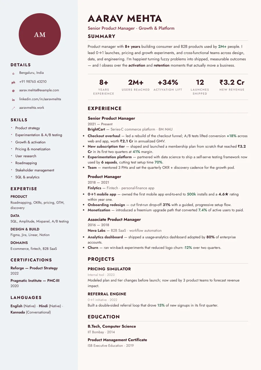 Bordeaux serif Portrait resume template — Warm & classic