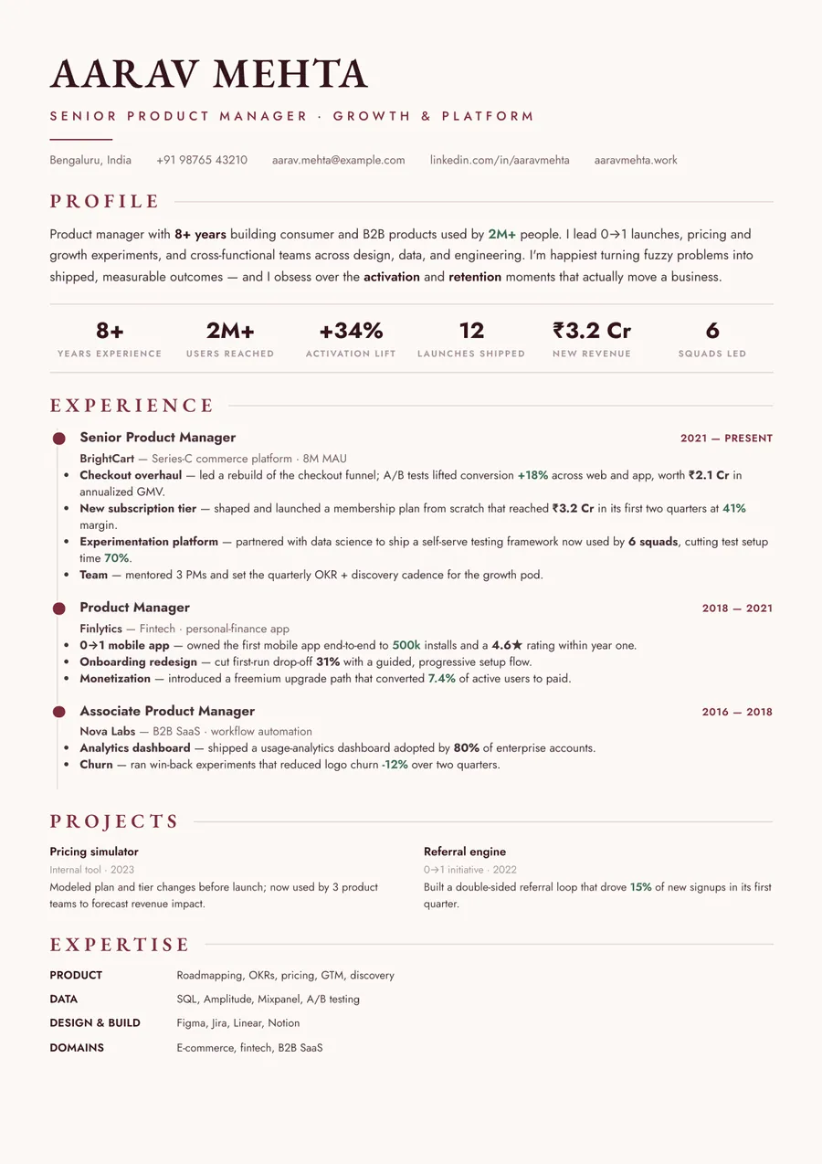 Bordeaux serif Timeline resume template — Warm & classic