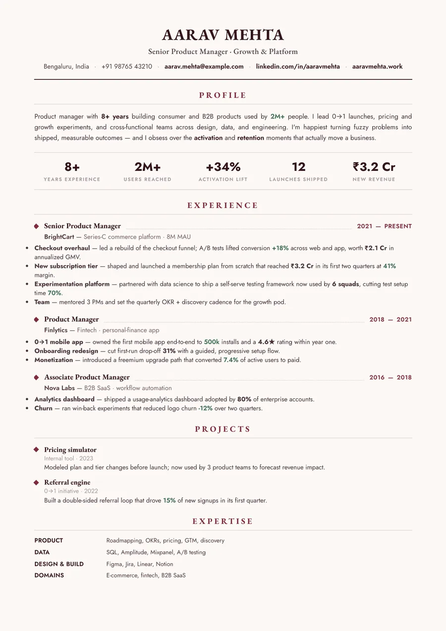 Bordeaux serif Traditional resume template — Warm & classic