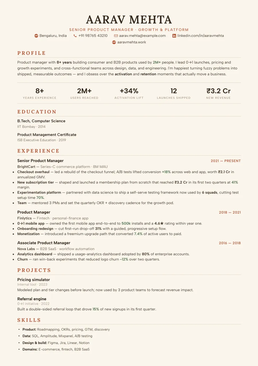 Dune terracotta Academic resume template — Earthy & warm