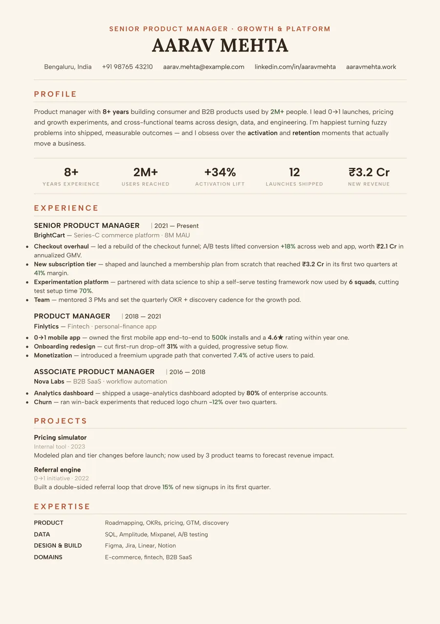 Dune terracotta Formal resume template — Earthy & warm