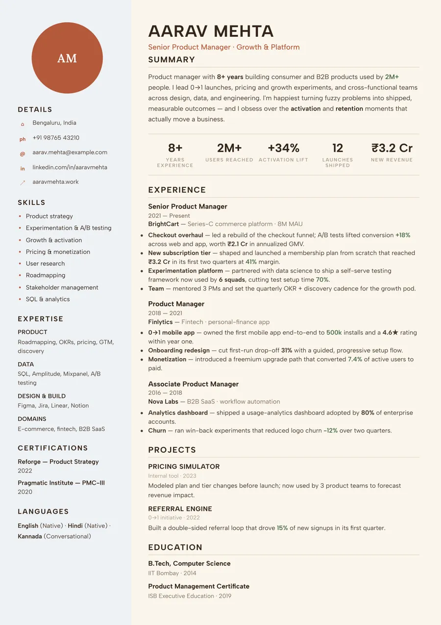 Dune terracotta Portrait resume template — Earthy & warm