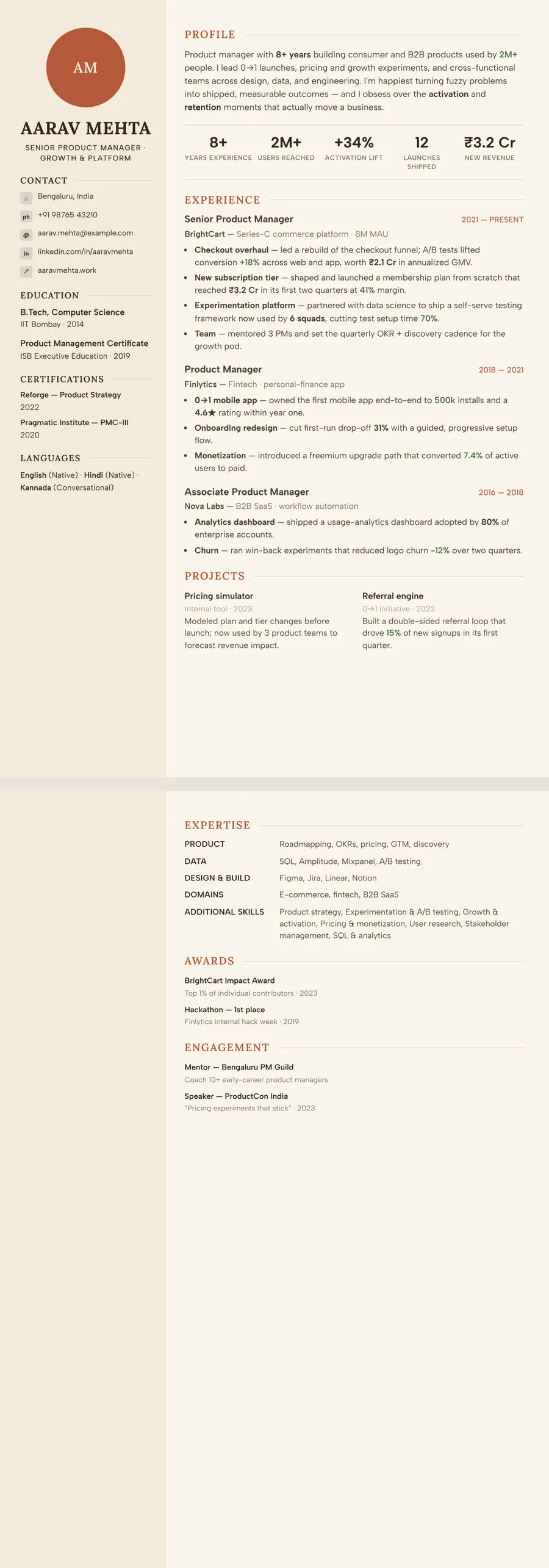 Free Brown Resume Template preview