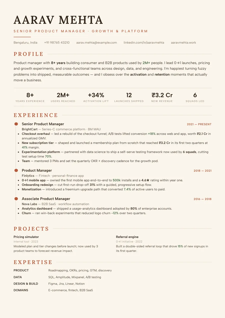Dune terracotta Timeline resume template — Earthy & warm